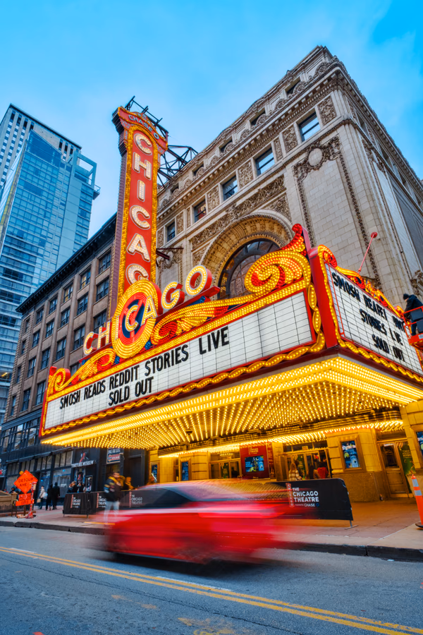 Chicago Theater Blue Hour Drive-By