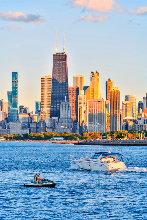Watercraft Crossing at Sunset