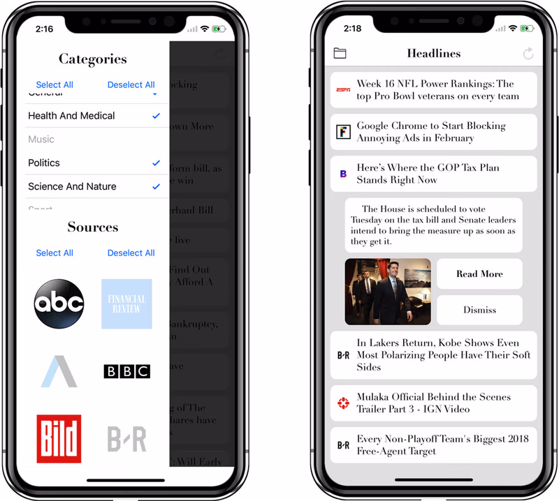 Screenshot visualization of Headlines
